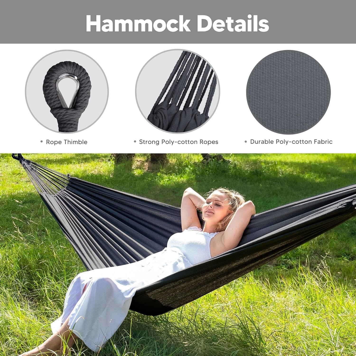 Dark Gray Hammock with Stand | 2-3 Person 475lb Capacity | Portable Outdoor Bed