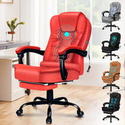 Red Massage Office Chair Recliner Footrest Ergonomic PU Leather Swivel