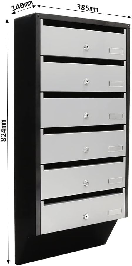 Wall Mounted 6 Slot Mailbox System – Lockable, Steel, Slim Space-Saving Design
