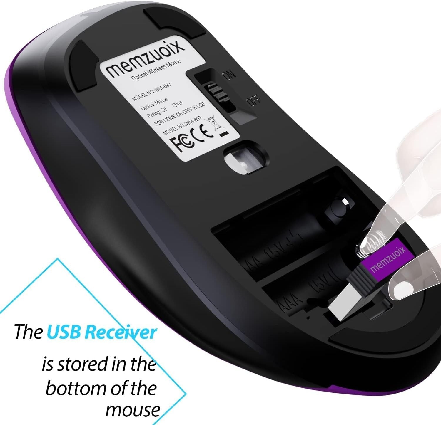 Purple Wireless Mouse 1400 DPI 2.4G USB 5-Button Ergonomic PC