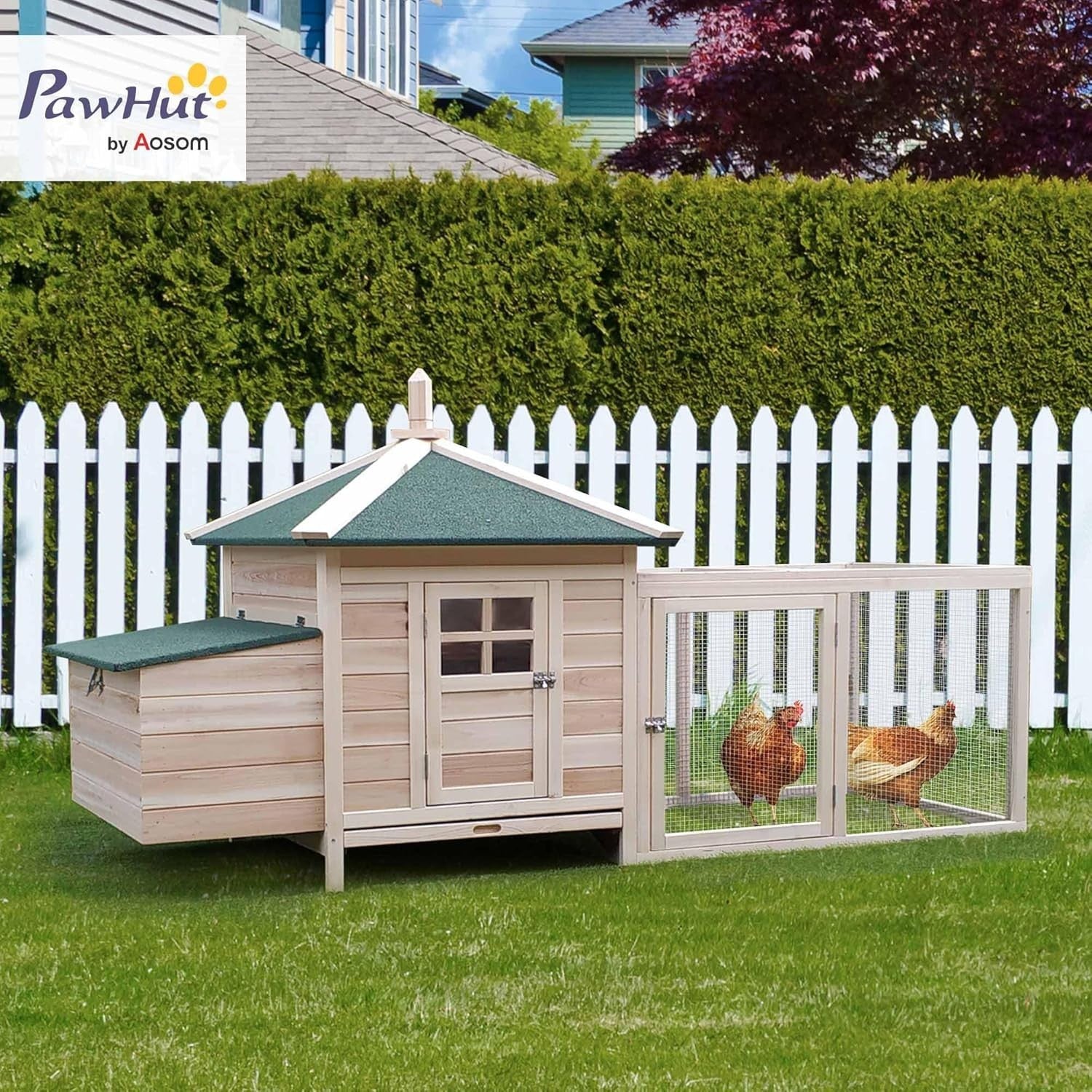 Large Wooden Chicken Coop with Run Nest Box 196cm