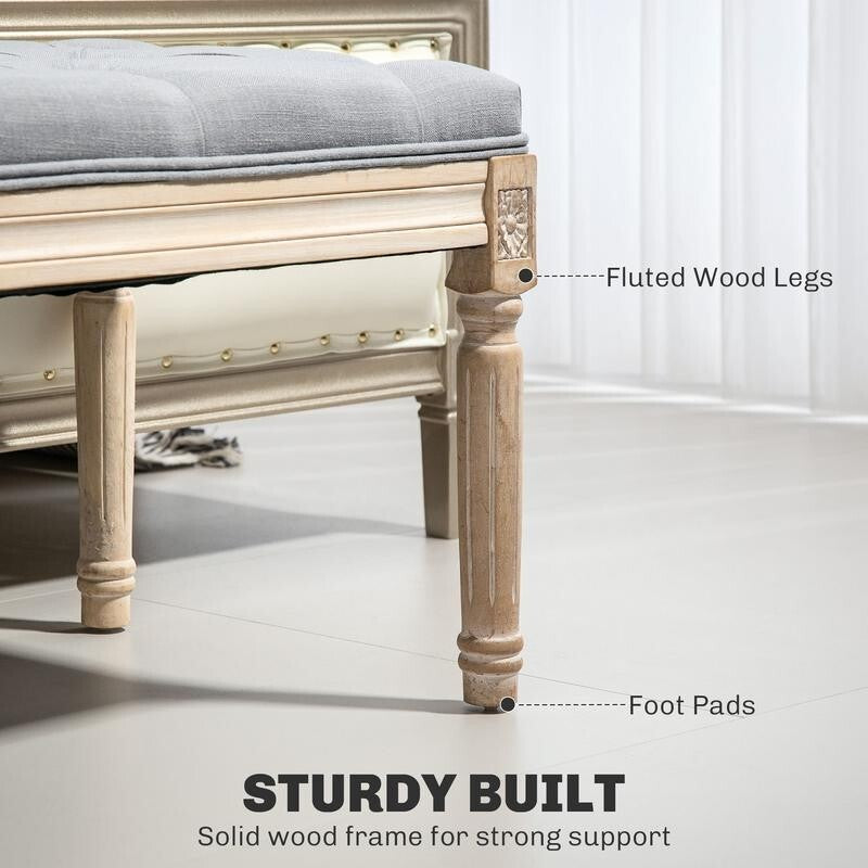 Tufted Bedroom Bench Light Grey – End of Bed Seat Hallway Window Stool