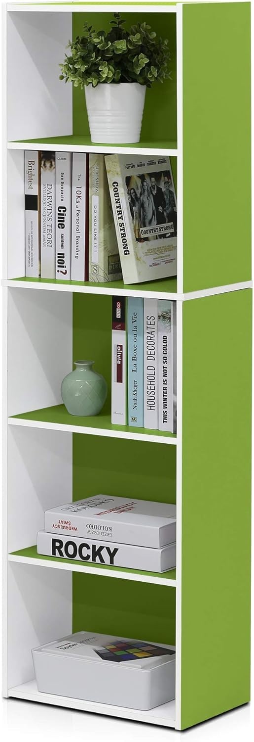 5 Tier Reversible Bookcase Storage Open Shelf Compact Organizer Bookshelf Green