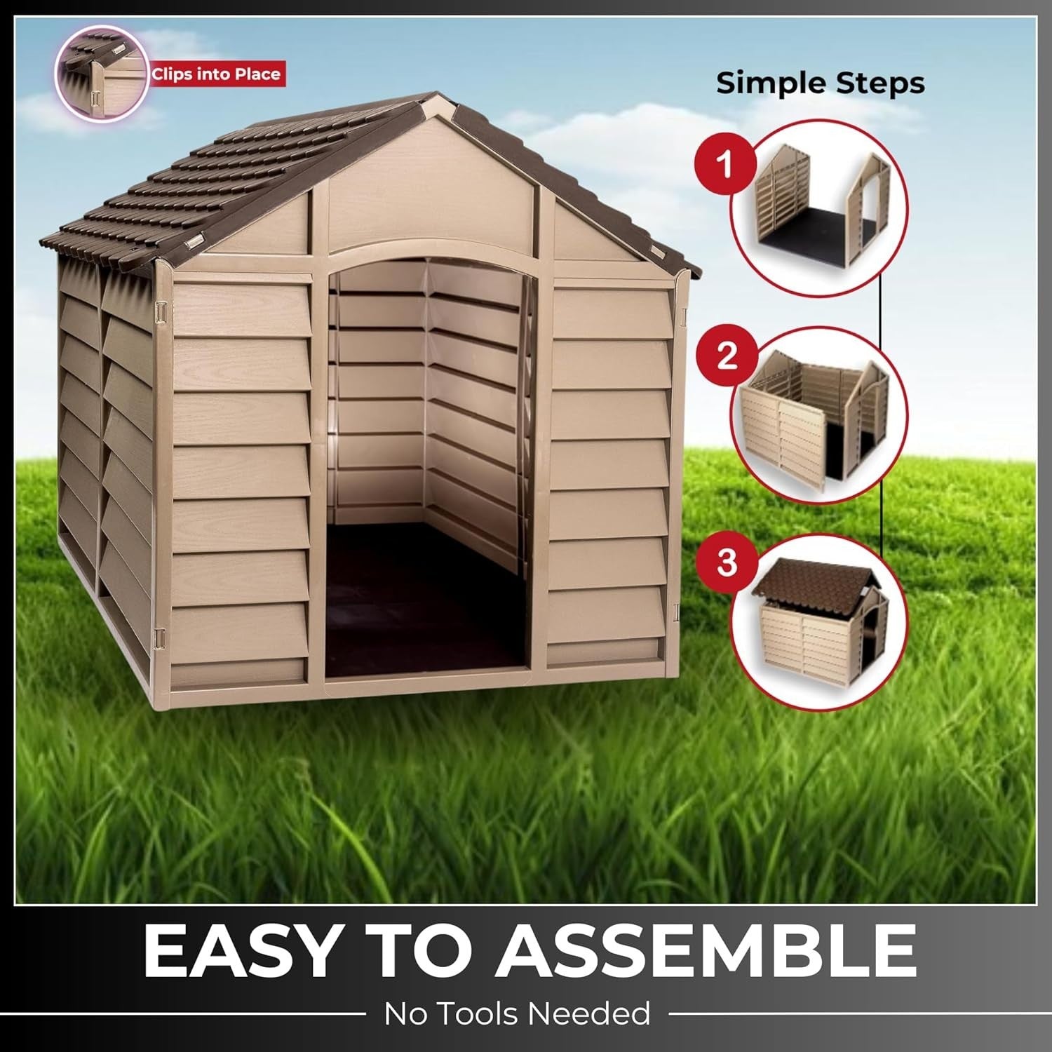 Large Weatherproof Plastic Dog Kennel 86x84x82cm Outdoor & Indoor Shelter