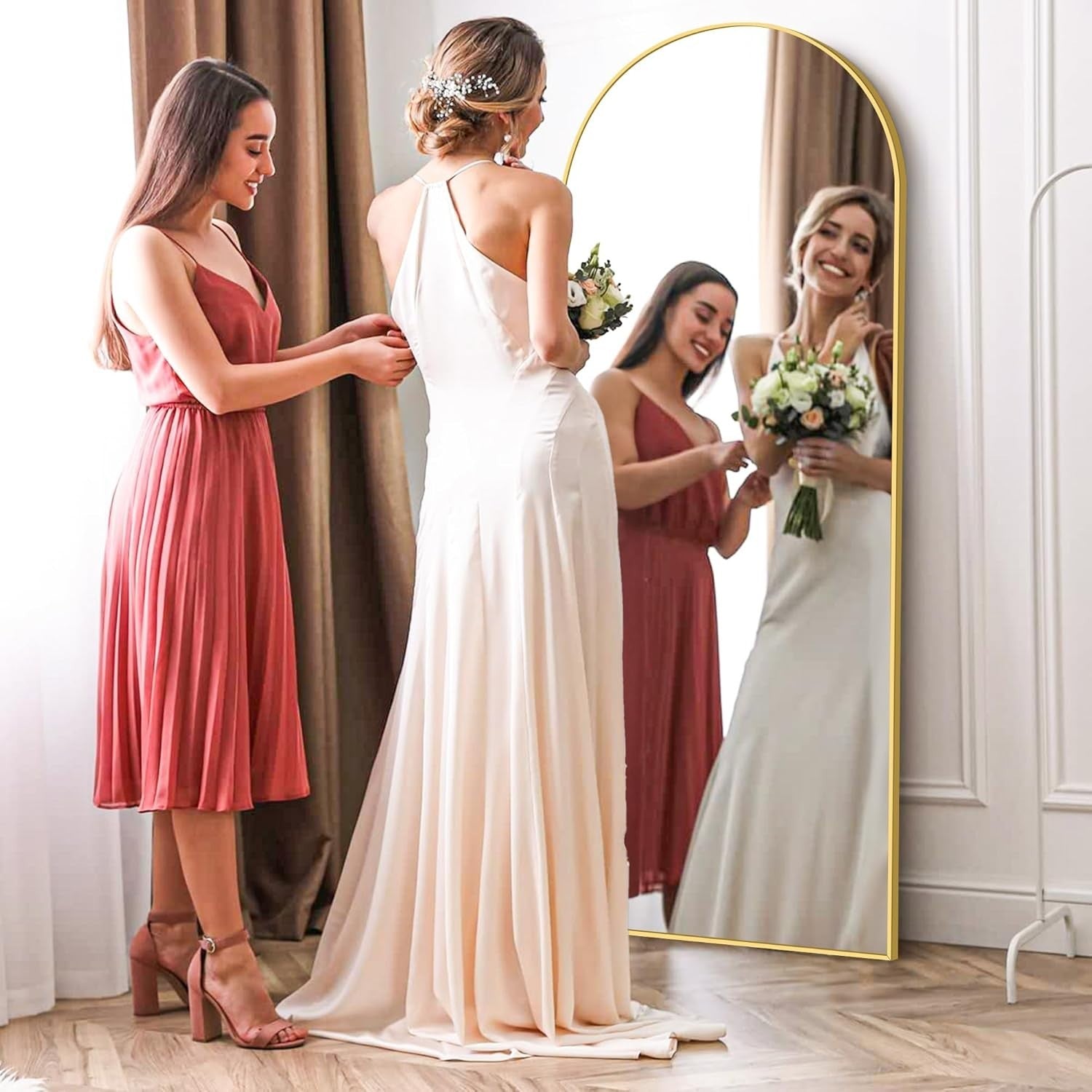 Gold Arch Full Length Mirror 165x60cm Leaning Wall Mirror for Bedroom Hall