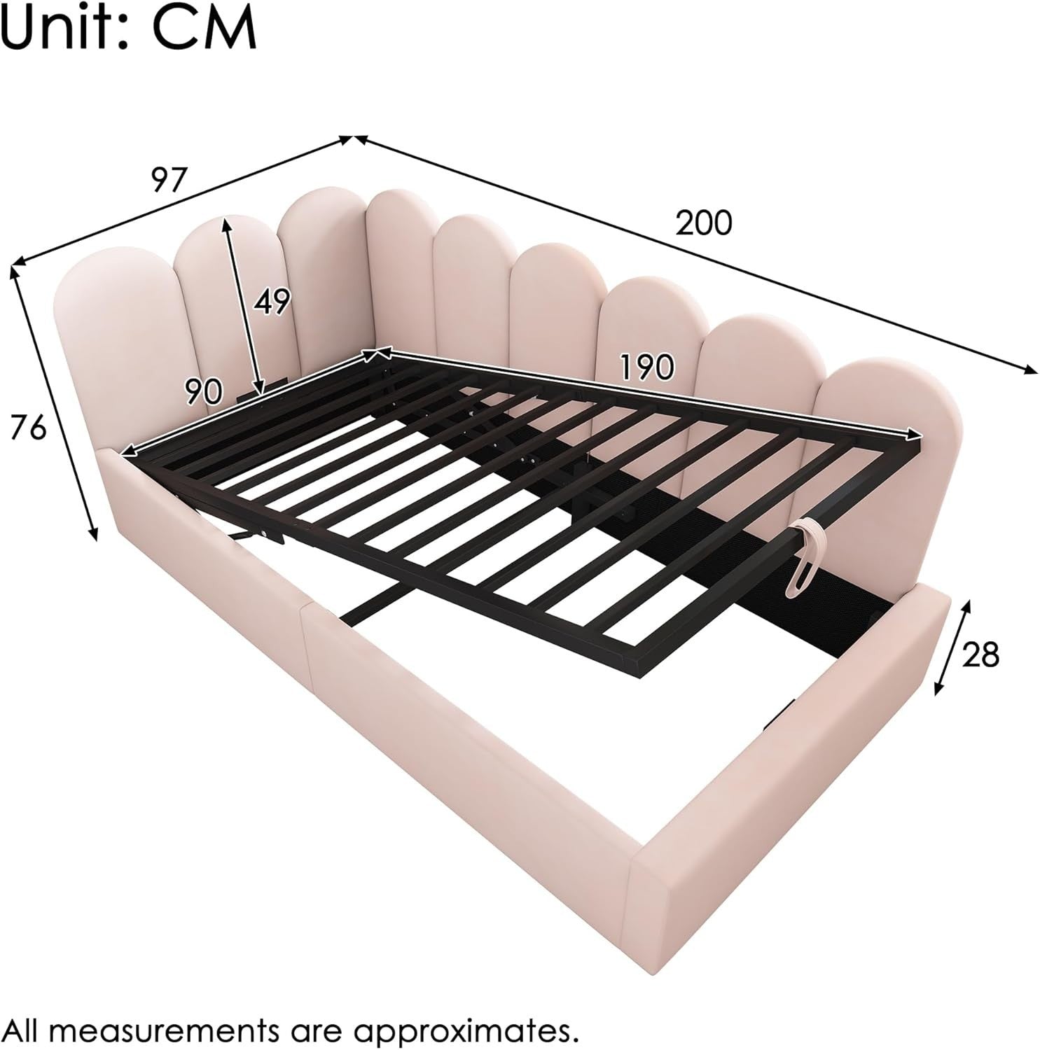 Single Sofa Bed with Storage Pink Velvet 3FT Daybed Kids Room 90x190cm