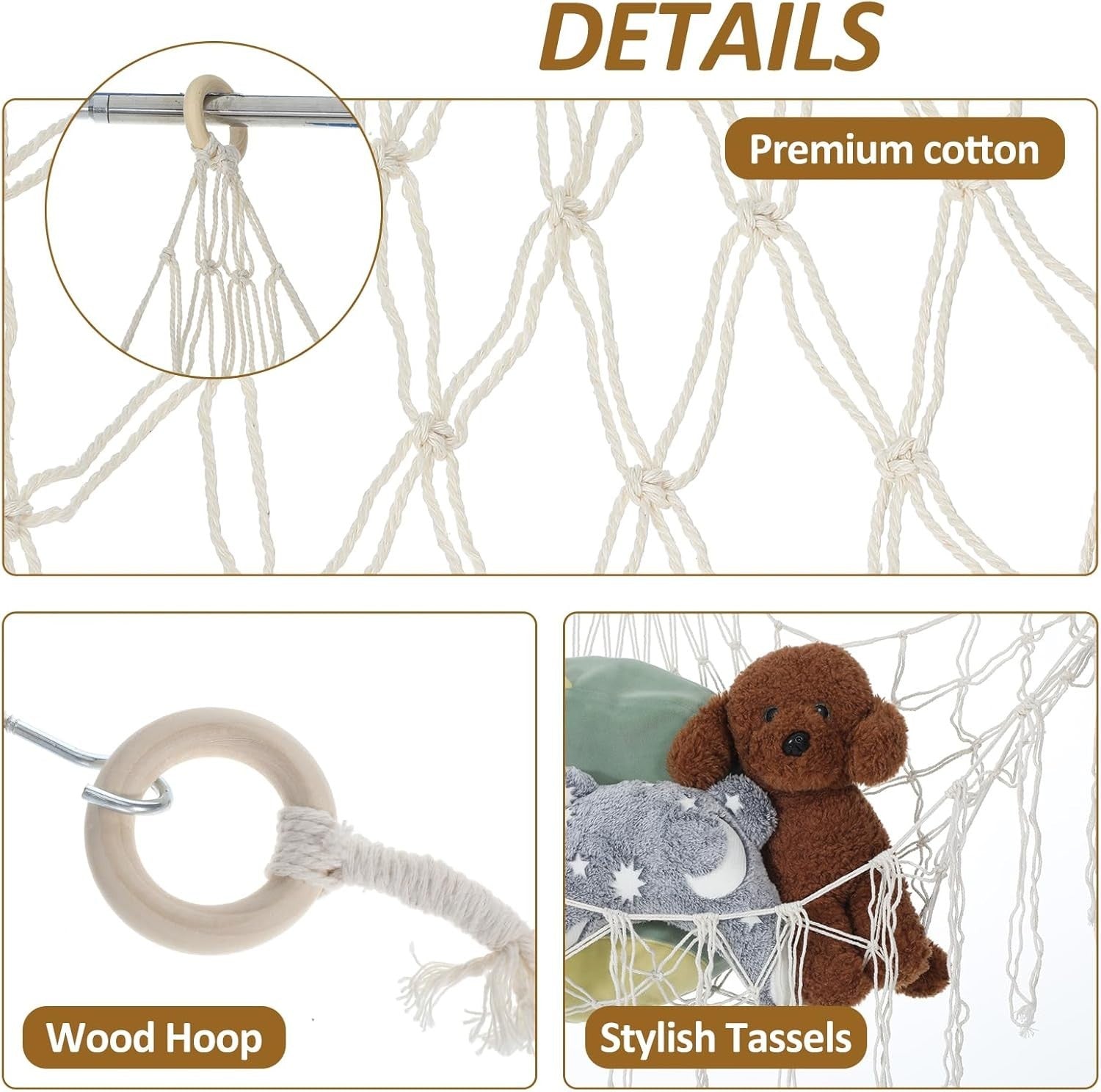 Macrame Teddy Hammock – Soft Toy Storage Net – Boho Nursery & Playroom Organizer