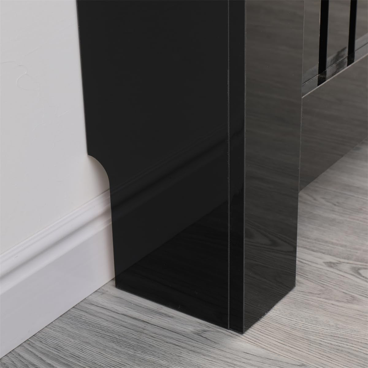High Gloss Black Radiator Cover Small Modern Slatted Heating Cabinet 78cm