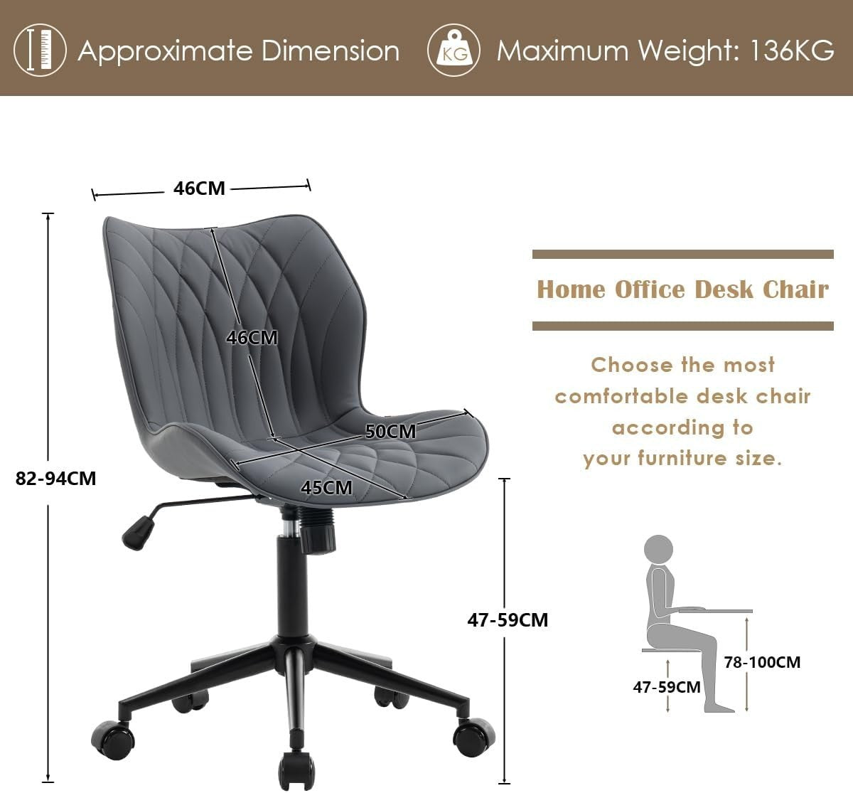 Purple Faux Leather Home Office Desk Chair Swivel Armless Ergonomic Rocking Seat