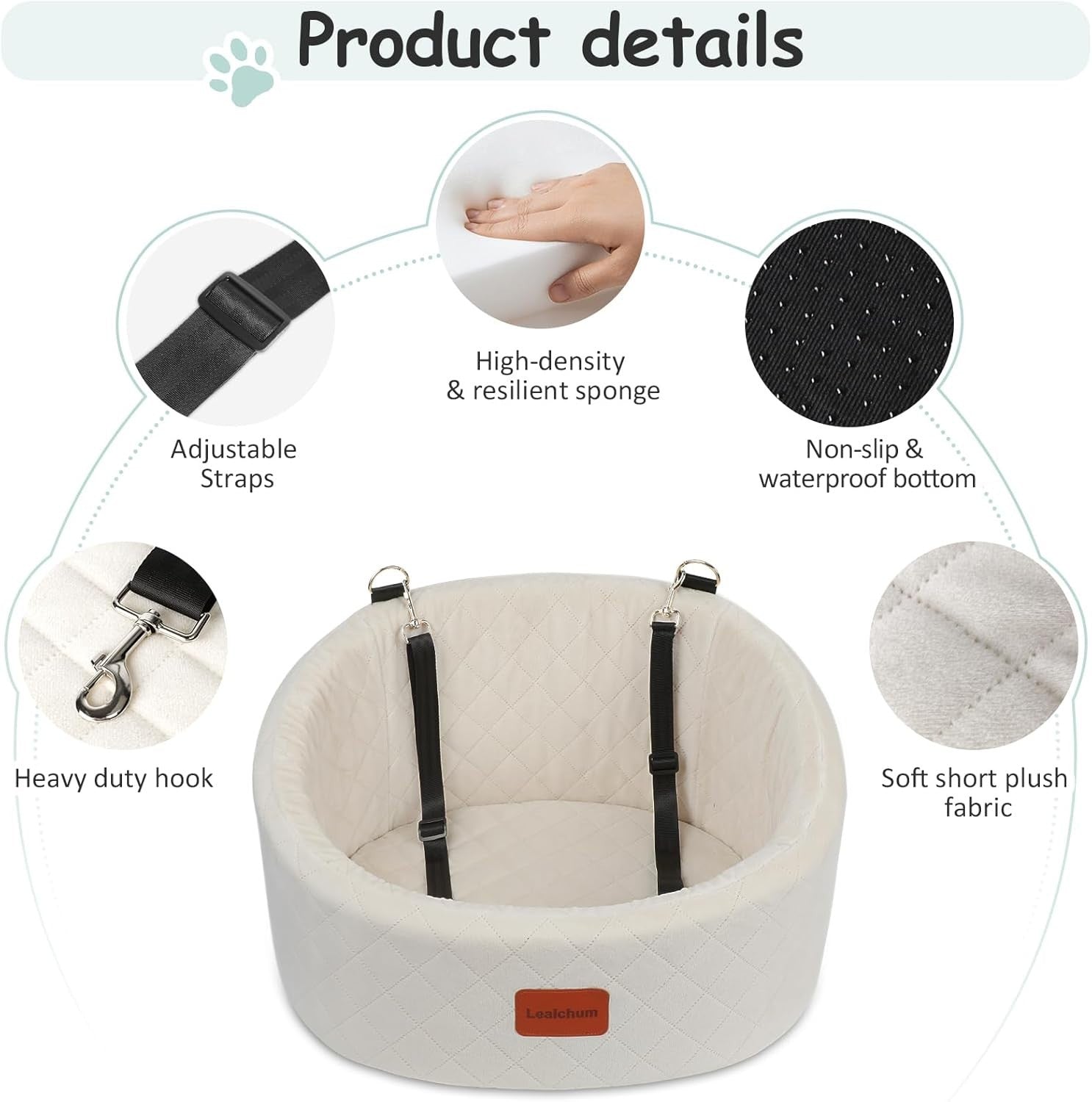 Small Dog Booster Car Seat Bed Washable Travel Carrier w 2 Leashes