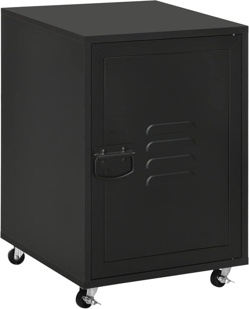 Black Rolling Filing Cabinet 55cm Metal Door Mobile Office Storage