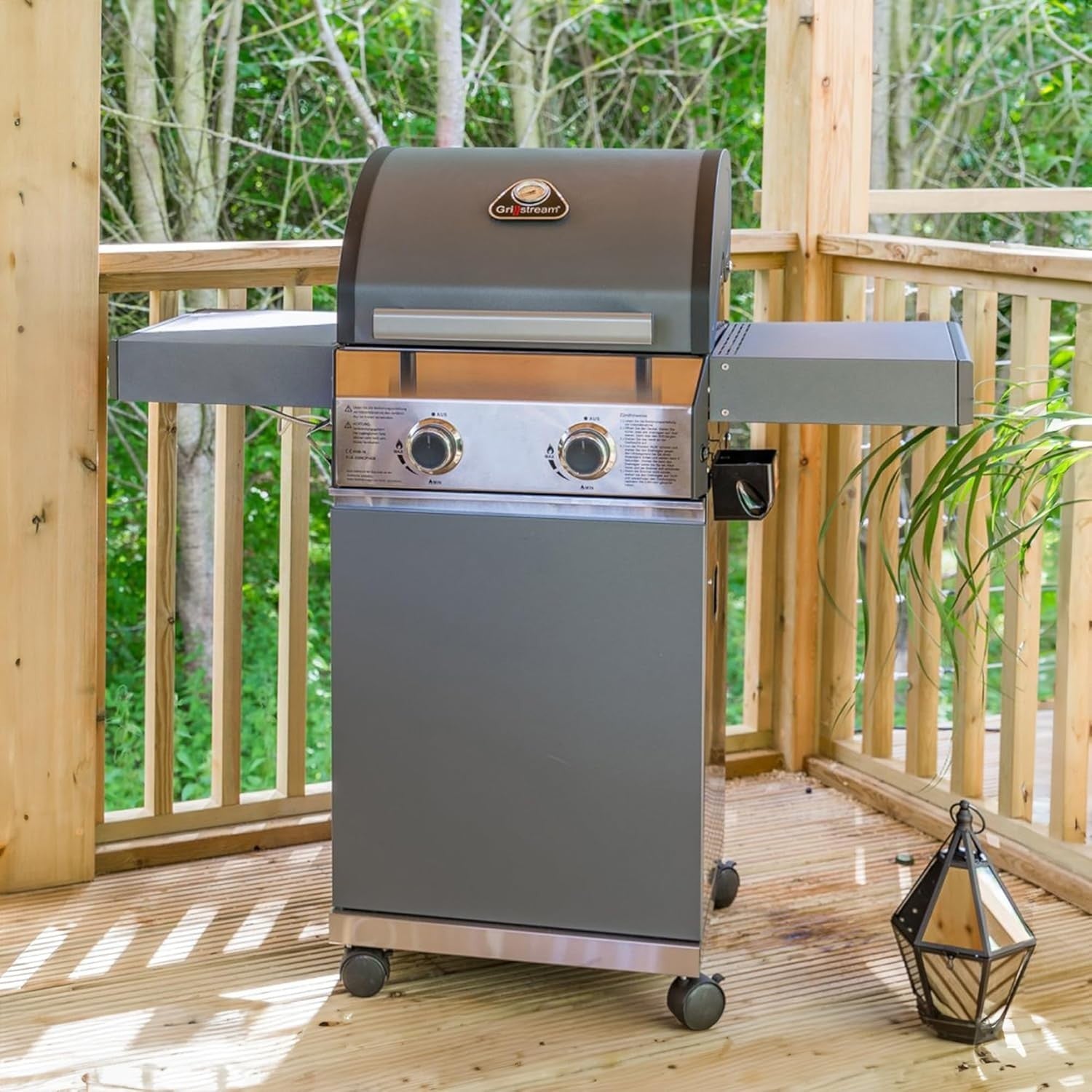 Hybrid 2 Burner Gas & Charcoal BBQ Grill Freestanding with Griddle & Wheels