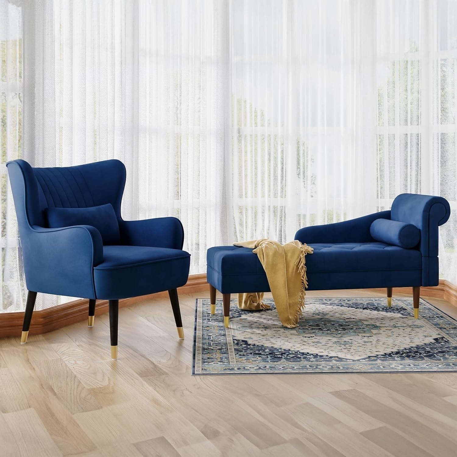 Luxury Blue Velvet Chaise Lounge Sofa Right Armrest – Space-Saving & Comfy