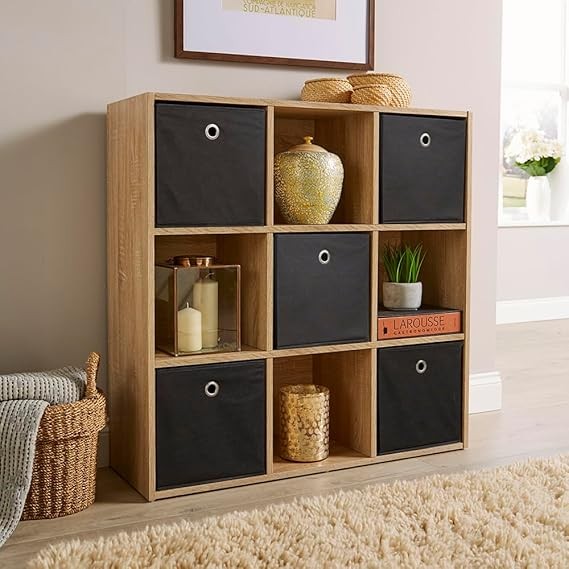 Modern 9-Cube Storage Shelf Unit Oak Effect | Freestanding Bookcase Organiser