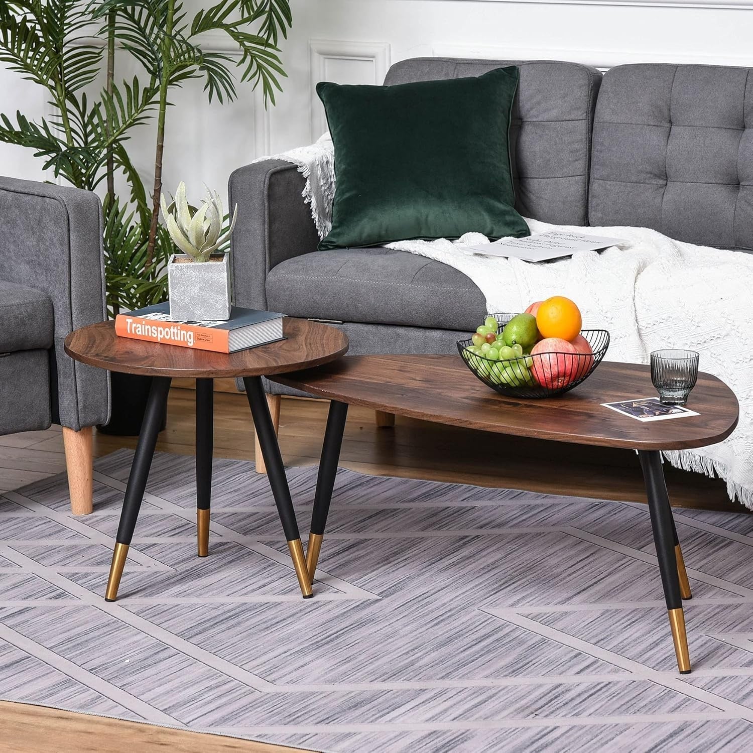 Vintage Walnut Triangular Coffee Table Large/Small Extendable Modern Design