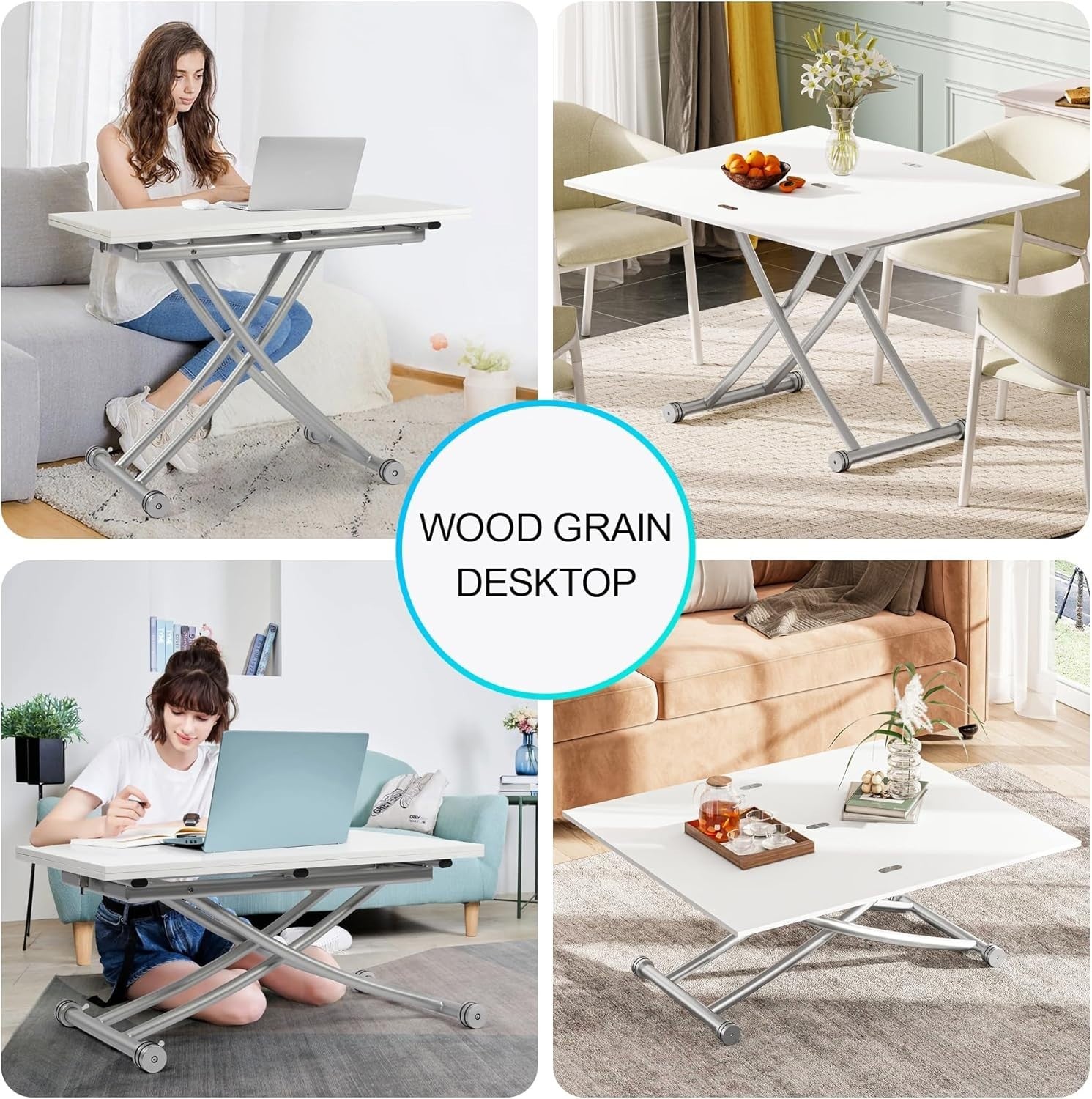 Height Adjustable Expandable White Coffee Dining Table Space Saving