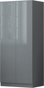 Modern 2 Door Bedroom Wardrobe Grey Gloss Storage Clothes Organizer H180xW80cm