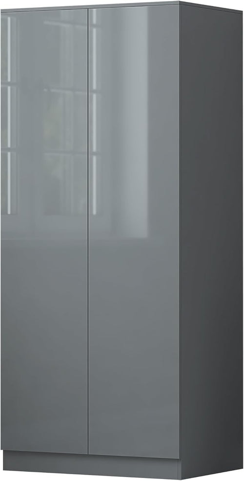 Modern 2 Door Bedroom Wardrobe Grey Gloss Storage Clothes Organizer H180xW80cm