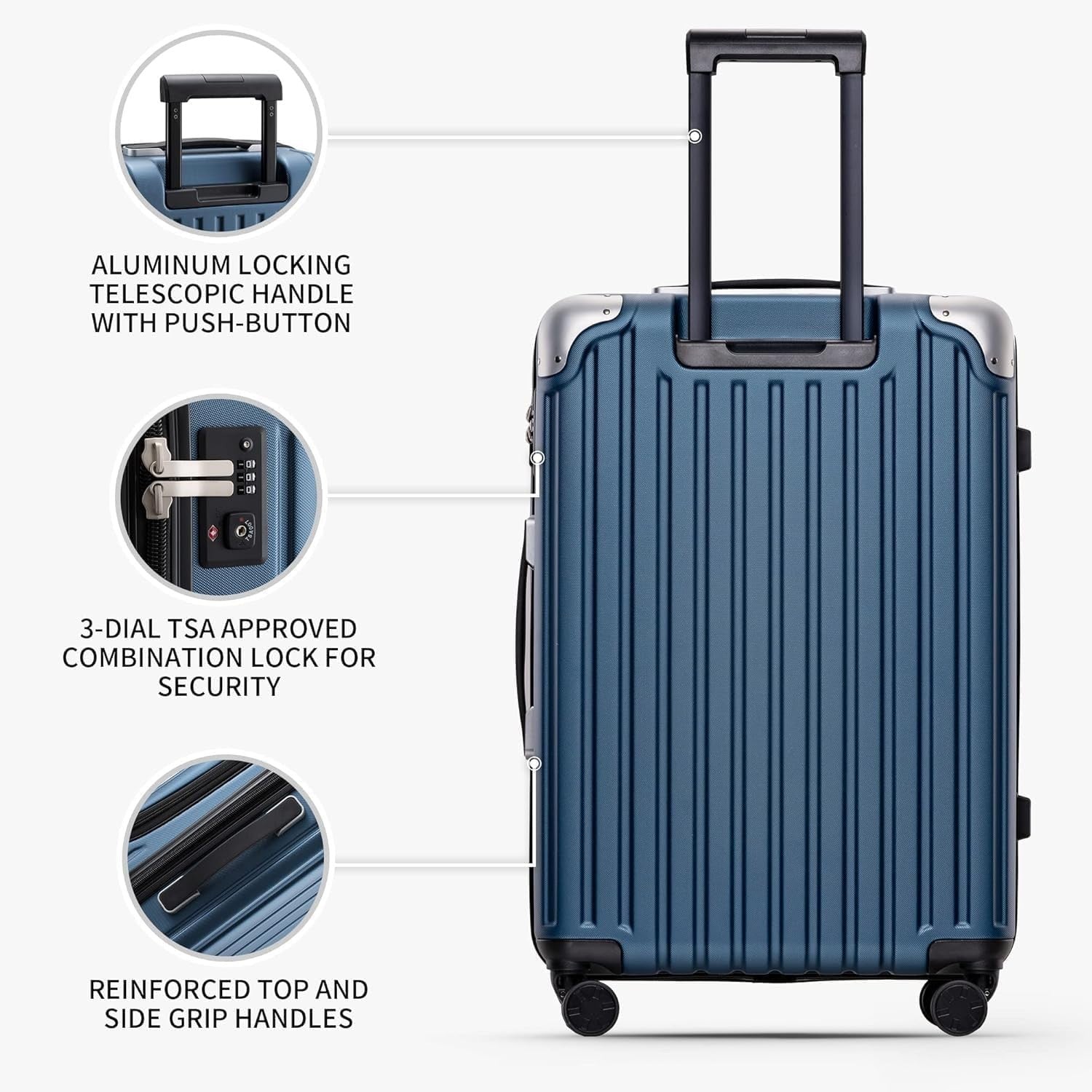 28 Inch Large Suitcase ABS Hard Shell Spinner 4 Wheel TSA Lightweight 104L