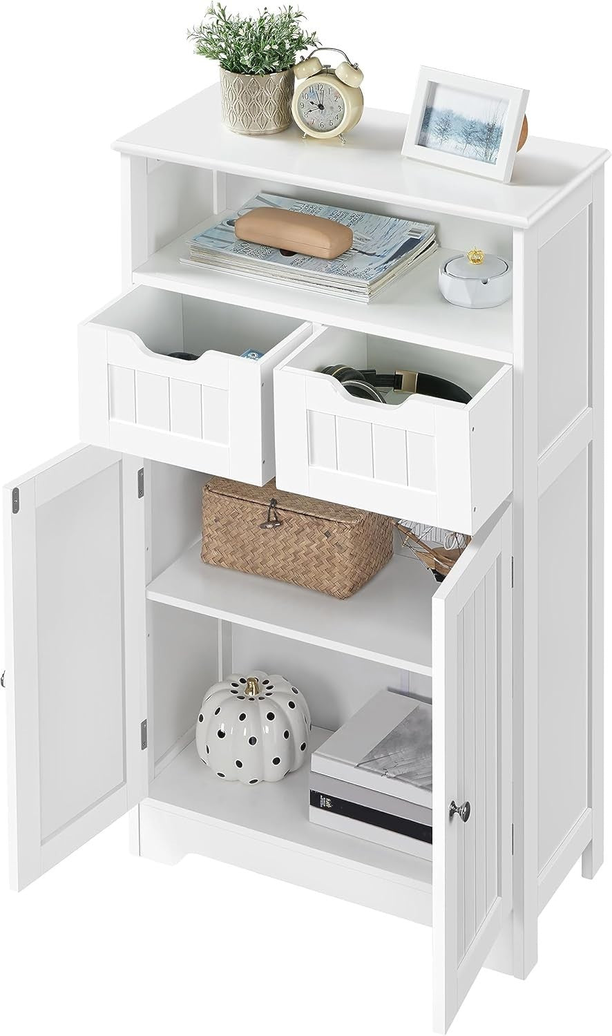 Freestanding Bathroom Floor Cabinet 2 Drawers Adjustable Shelf White