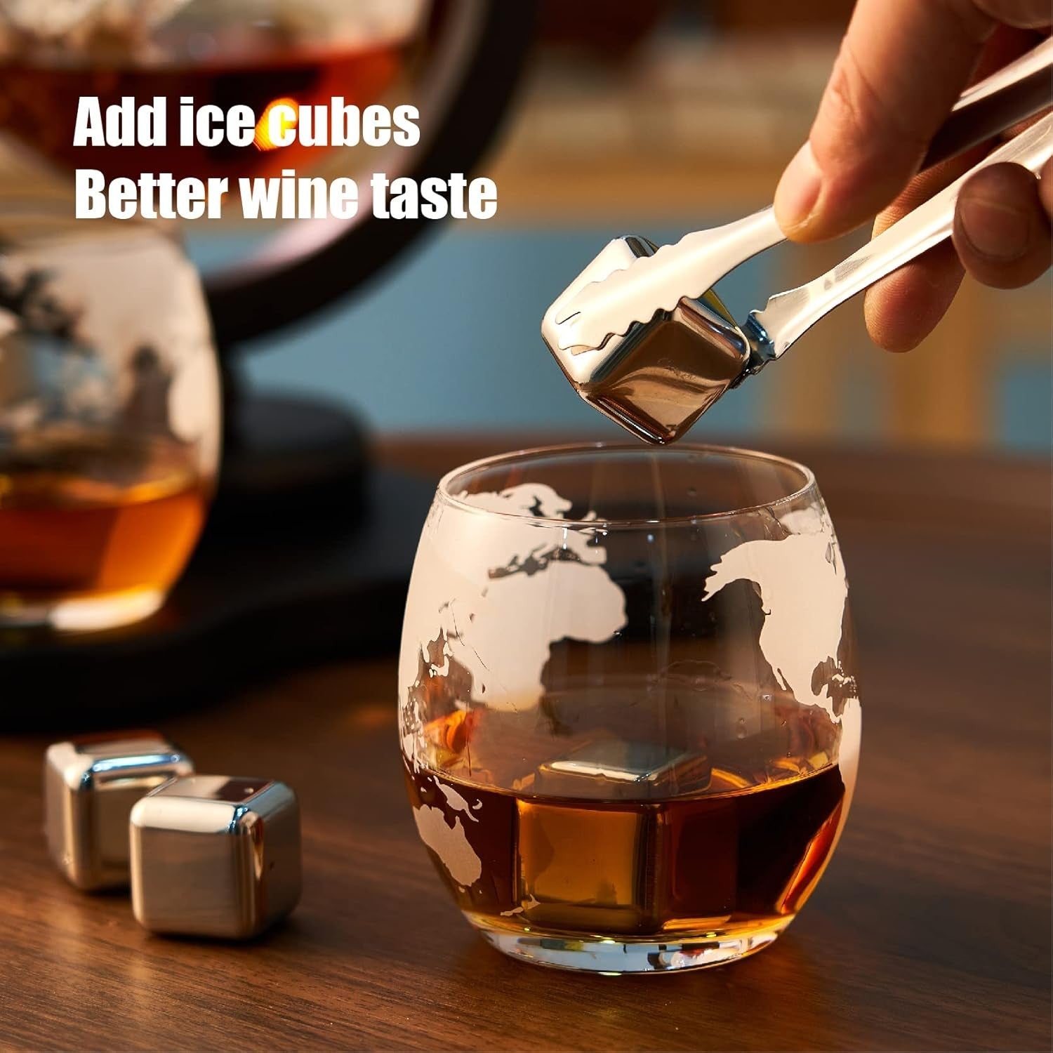 Luxury Globe Whiskey Decanter Set 850ml Glass with 2 Tumblers & Ice Stones