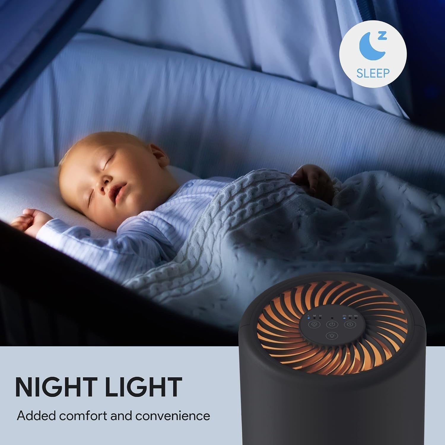 Compact HEPA Air Purifier for Bedroom Quiet Sleep Mode Night Light