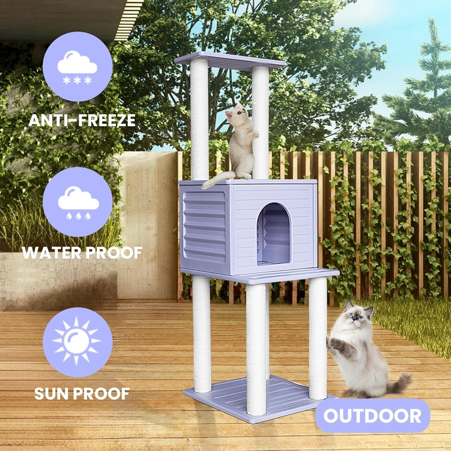 61.5 Inch Cat Tree Tower With Weatherproof Condo Indoor Outdoor Large Cats