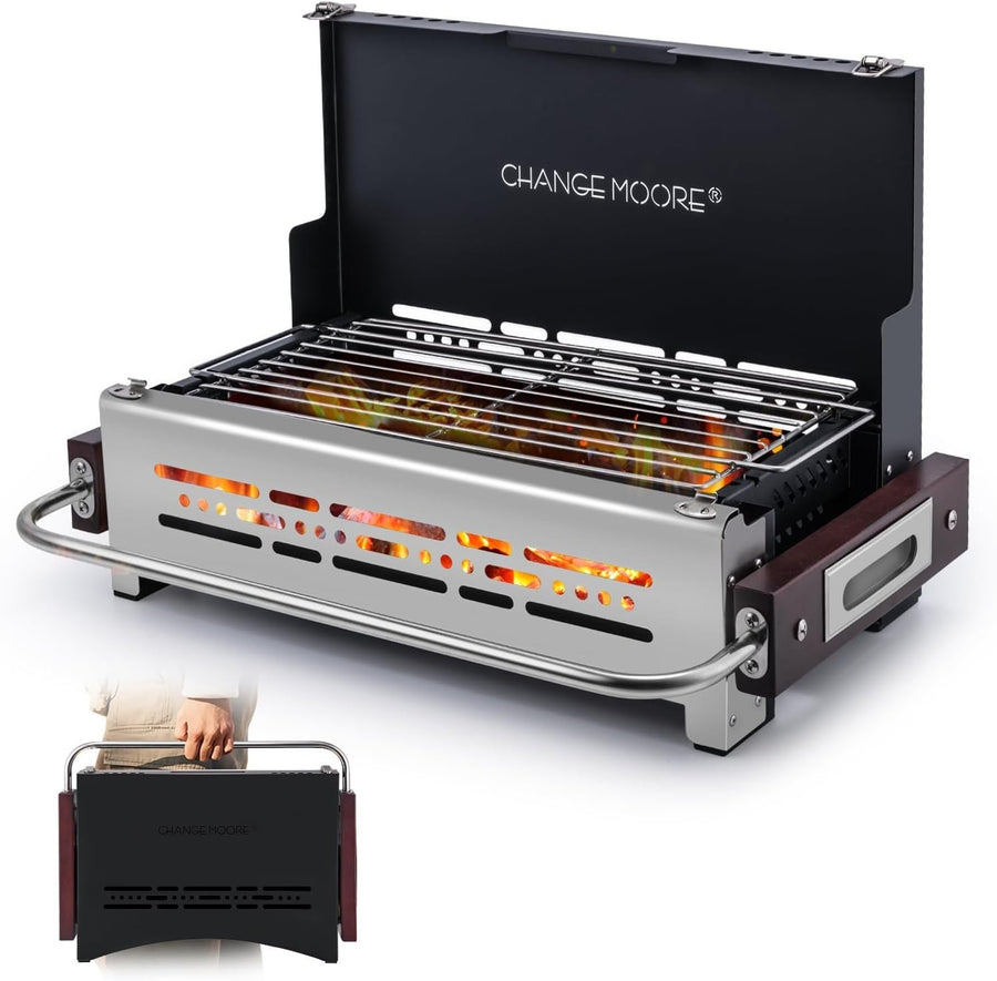 Stainless Steel Portable BBQ Grill – Folding Charcoal Barbecue Heat Resistant