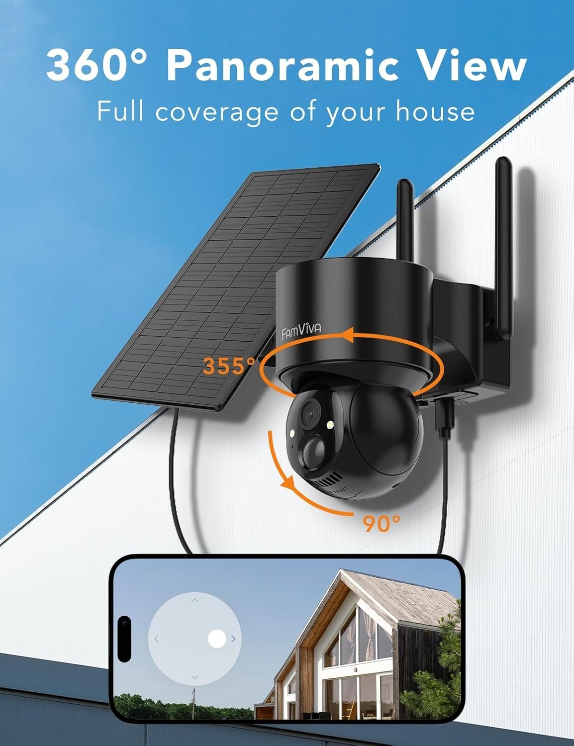 2K Solar Security Camera Wireless Outdoor PTZ 360° WiFi IP66 CCTV