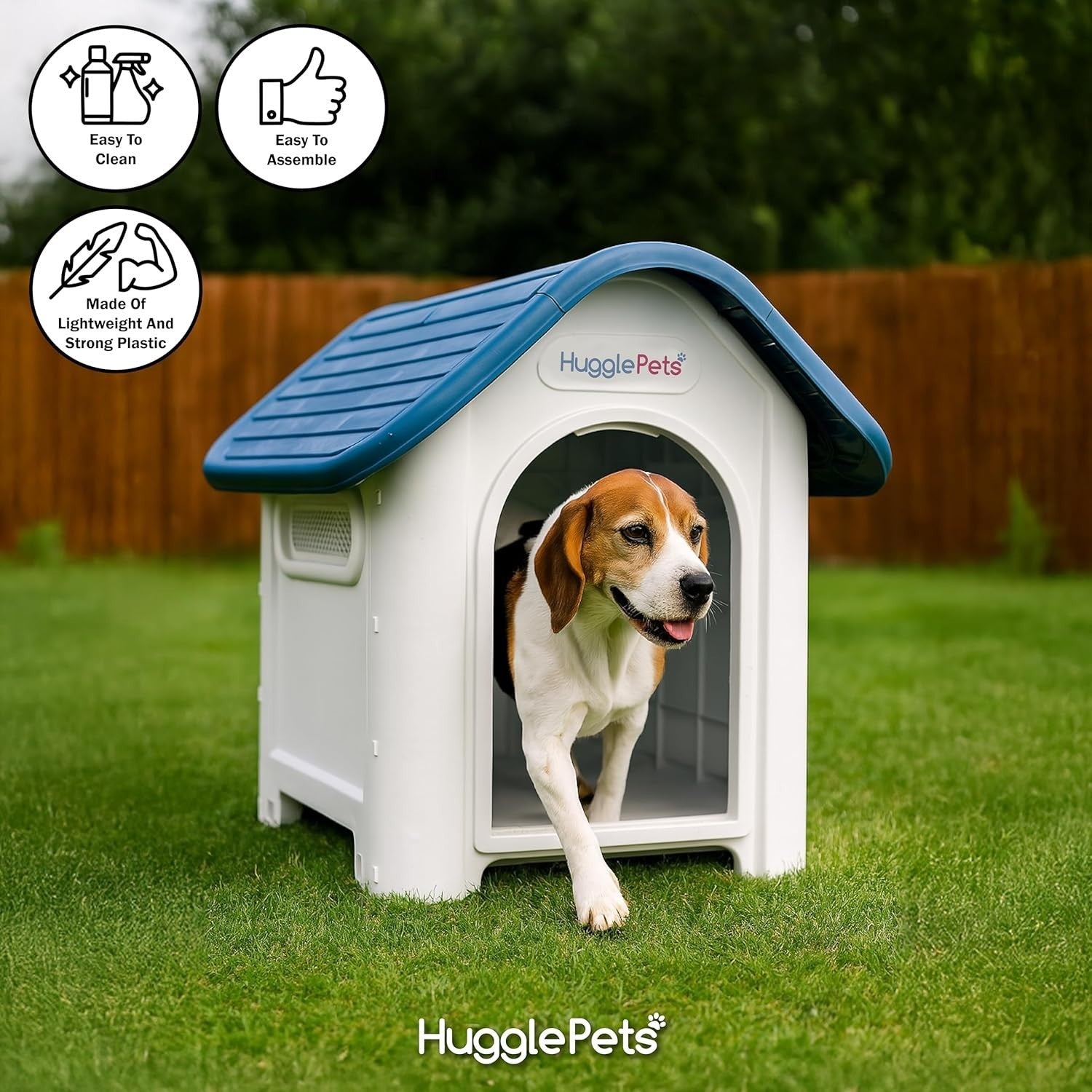 Outdoor Indoor Plastic Dog Kennel Raised Ventilated Weatherproof Shelter Blue