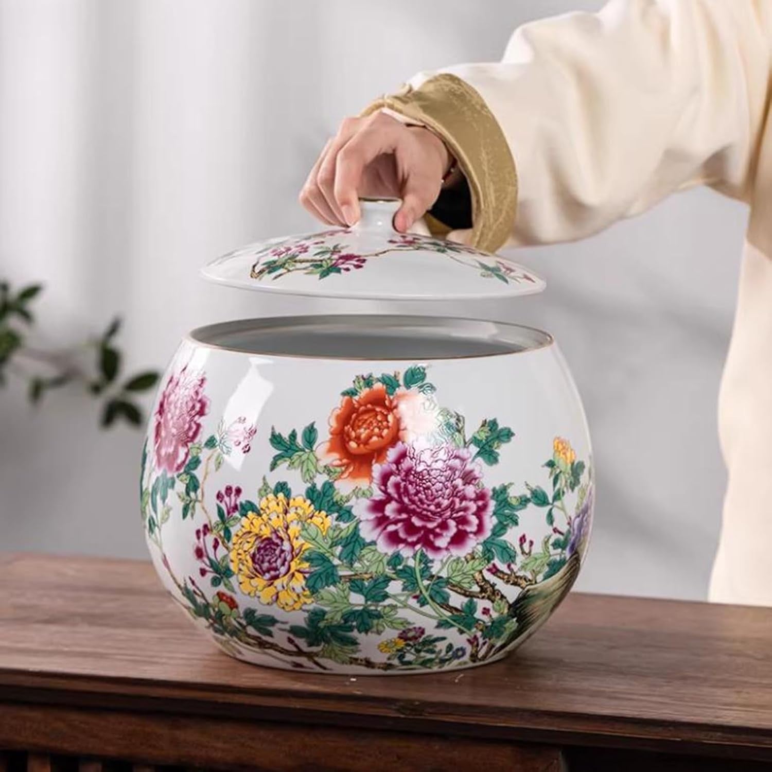 10KG Ceramic Rice Dispenser Sealed Food Storage Jar with Lid