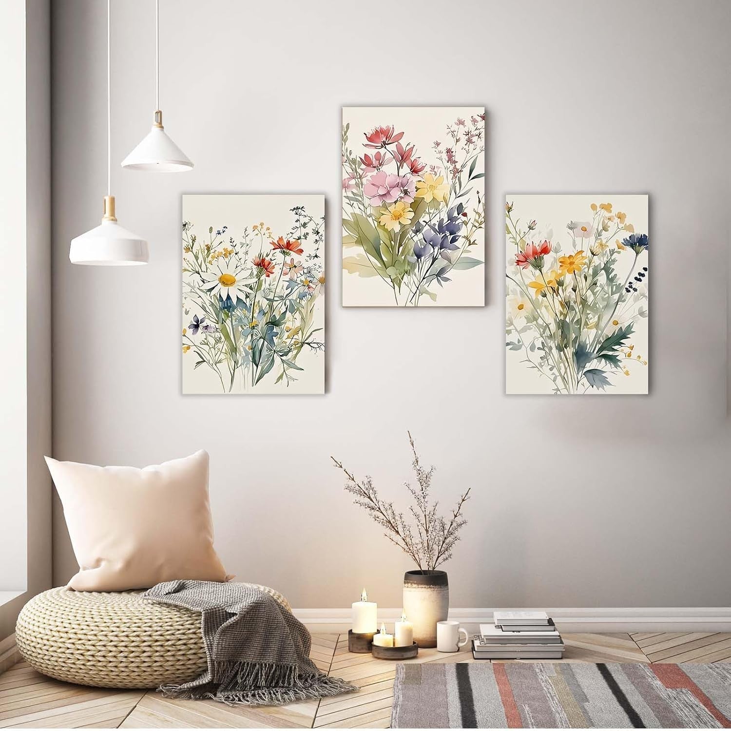 Floral Canvas Wall Art Set of 3 Framed Prints 12x16 Modern Home Decor