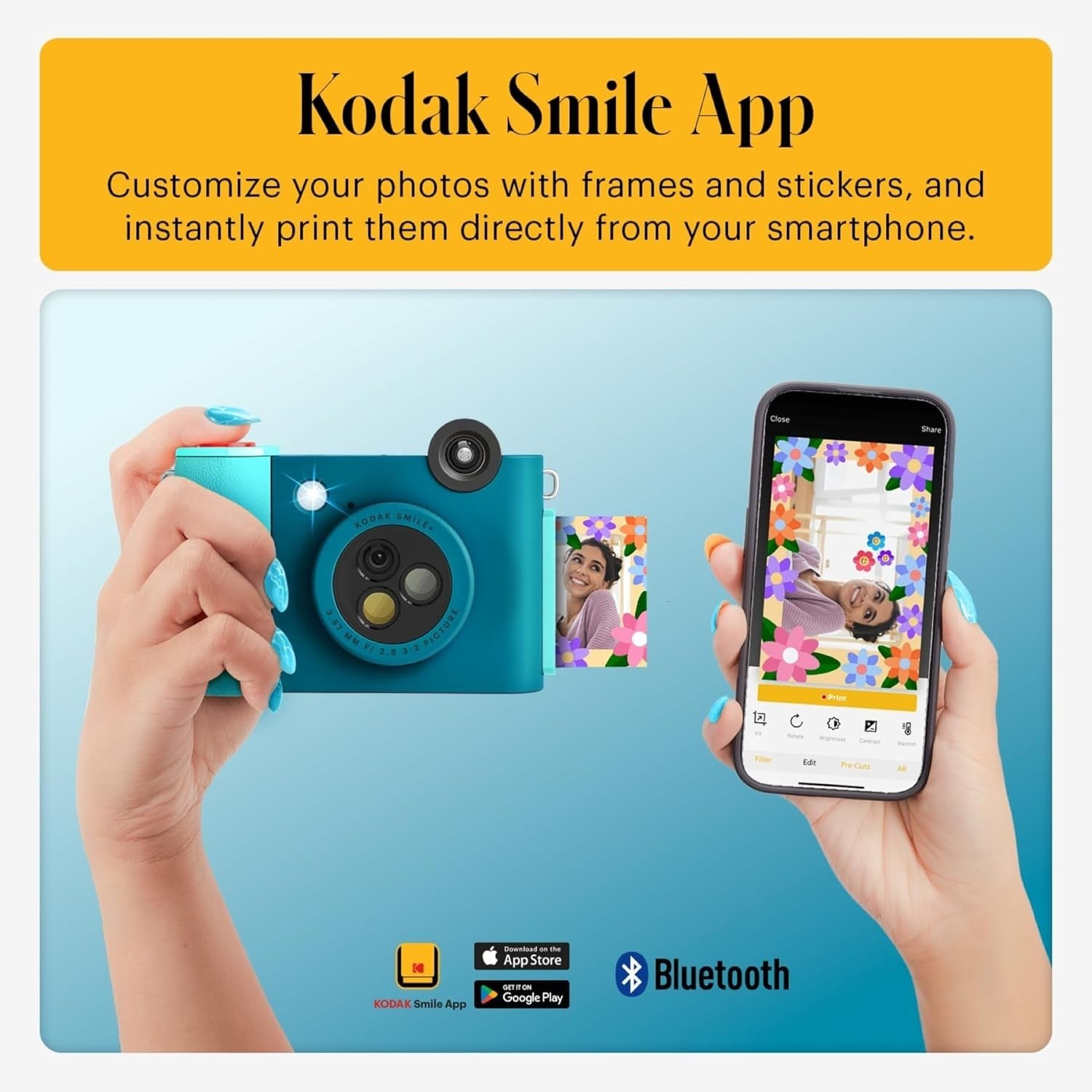 2-in-1 Digital Instant Camera Bluetooth Photo Printer 10MP Blue