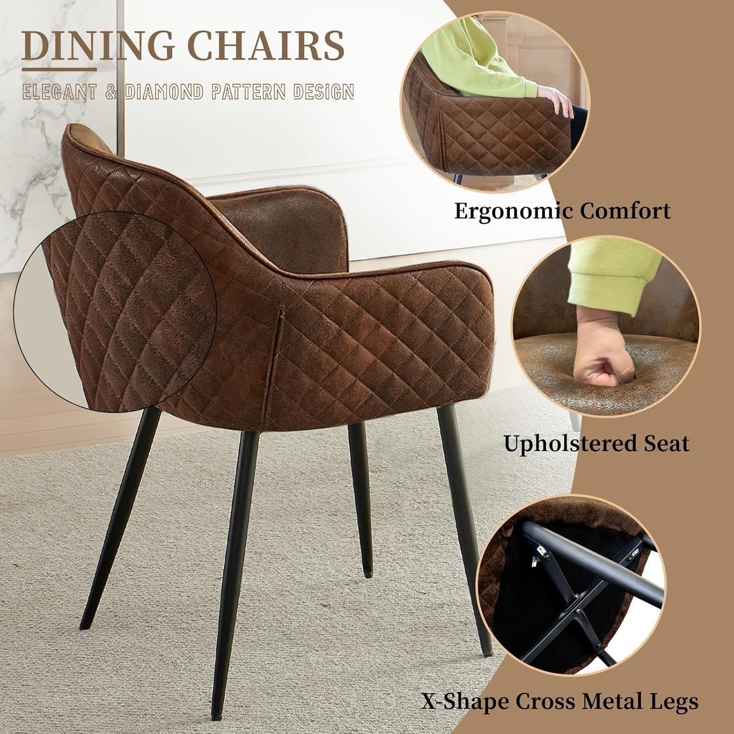 Modern Round Dining Table Set 2 Faux Suede Chairs Kitchen & Restaurant