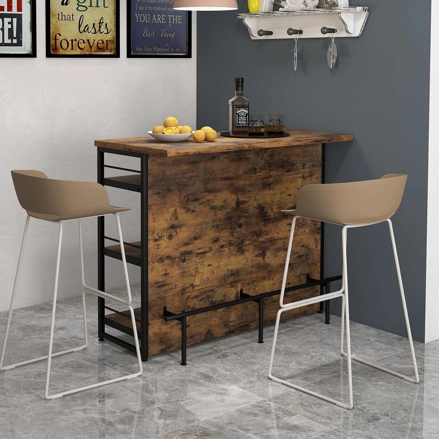 2-in-1 Kitchen Island & Home Bar Table with Wine Rack, Rustic Brown 60x120x101cm