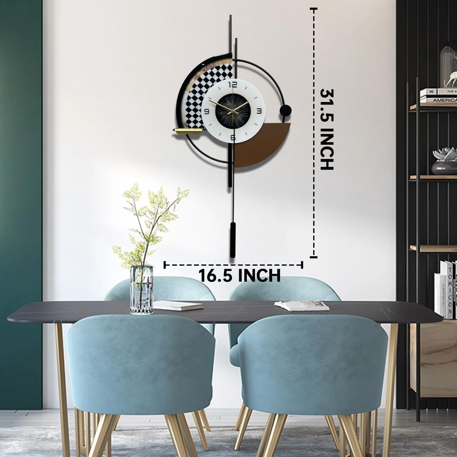 Modern Geometric Wall Clock 31" Silent Quartz Pendulum Design Large Home Decor