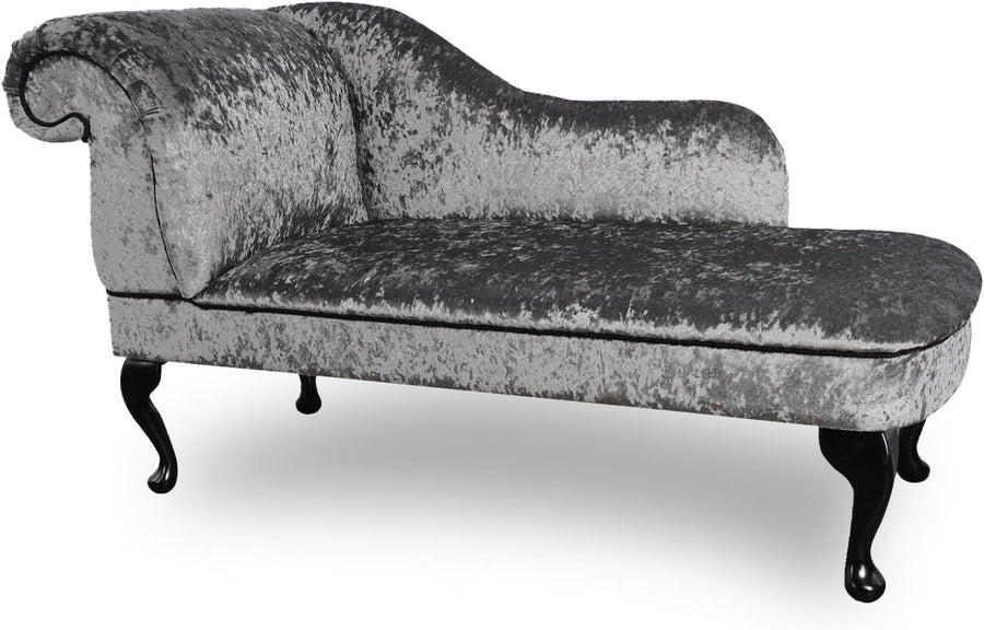 Luxury Left Hand Velvet Chaise Lounge Chair Steel Grey with Queen Anne Legs