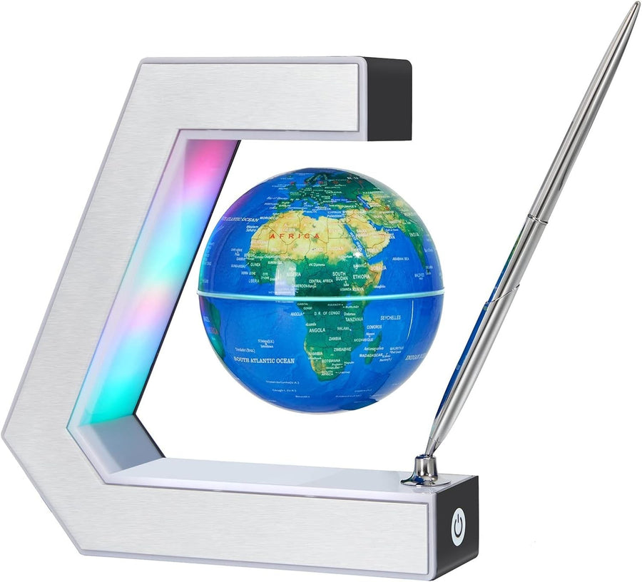 Magnetic Levitating Globe Silver Frame Floating Desk Lamp Educational Toy