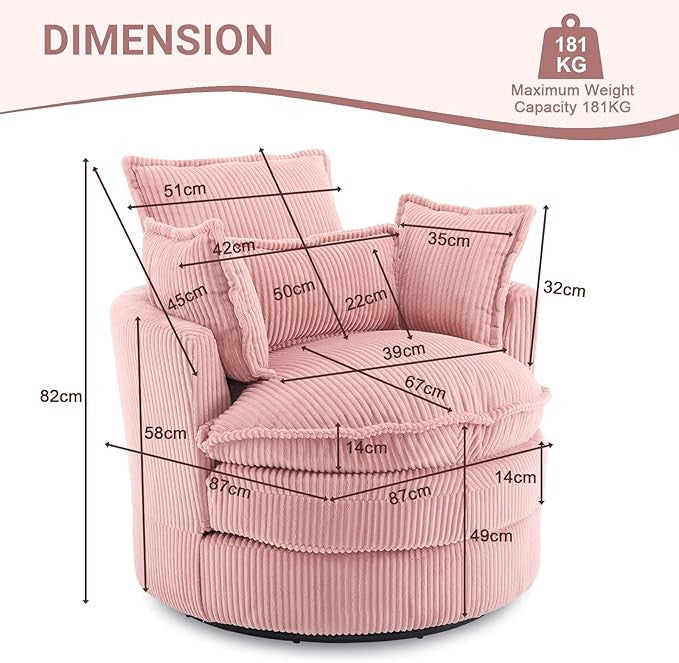 Pink Swivel Barrel Accent Chair 360° Rotating Cuddle Tub Armchair