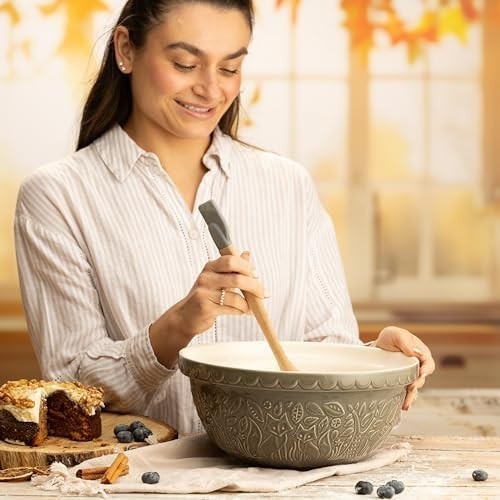 4.5L Grey Fox Mixing Bowl 29cm Ceramic Bread Cake Dough Pastry