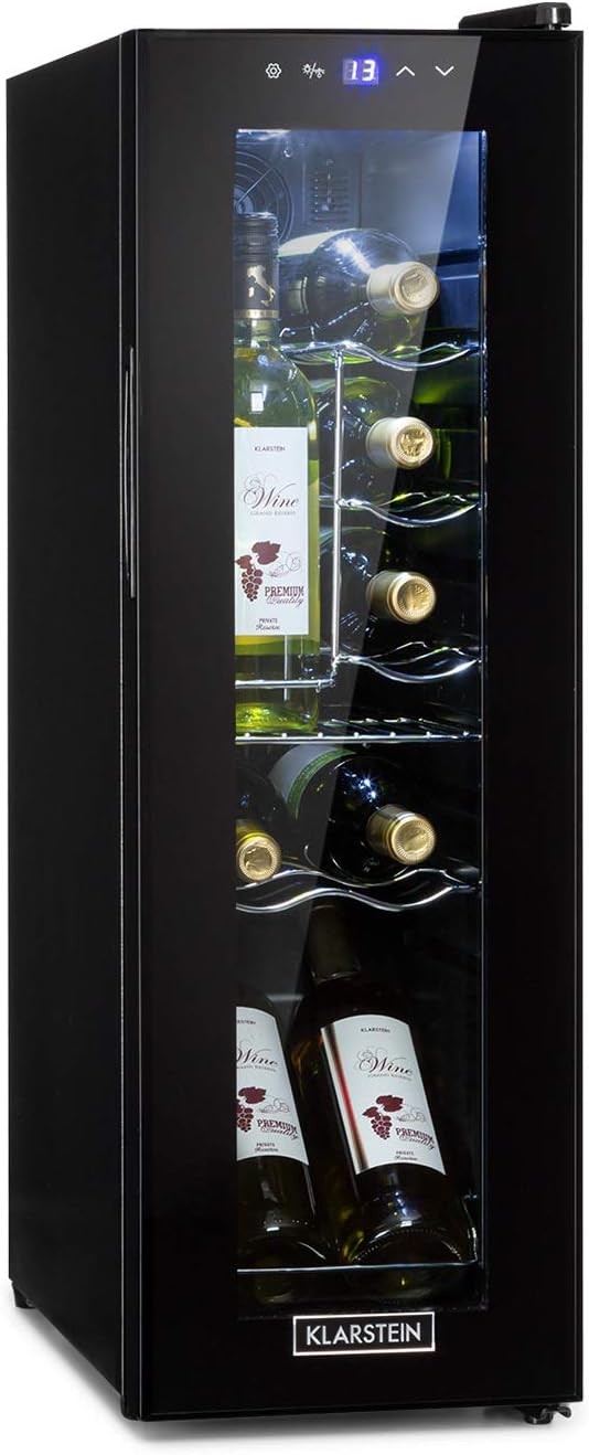 Wine Cooler Fridge 12 Bottle Glass Door Single Zone Freestanding Black