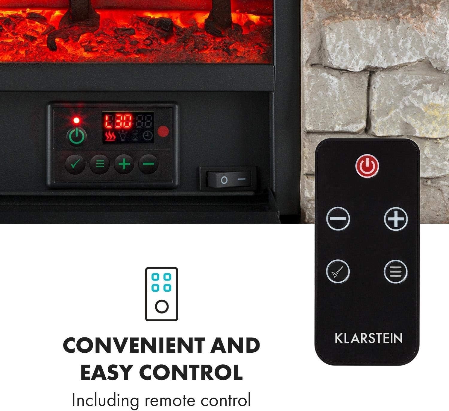Electric Fireplace 1800W LED Flame Log Effect Heater with Remote Control