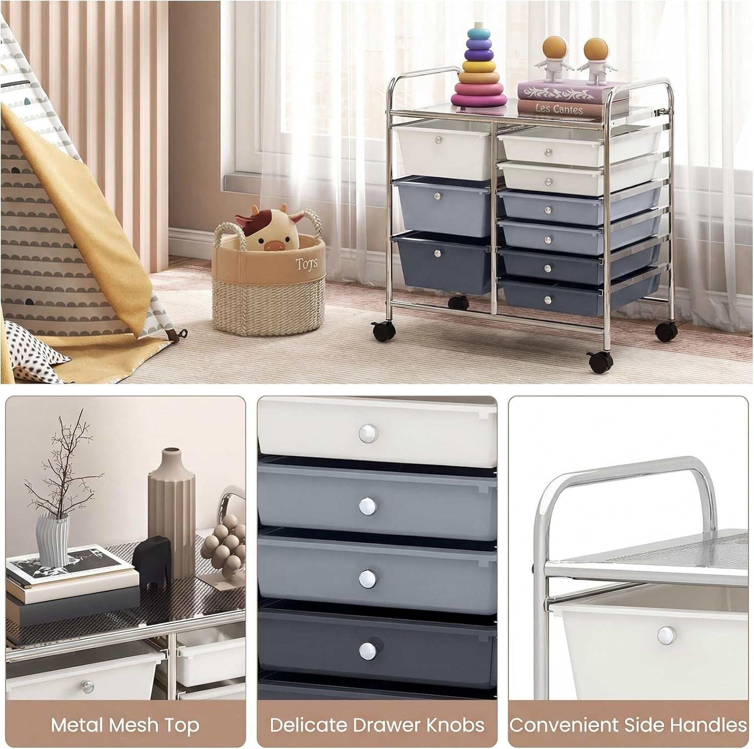 9 Drawer Rolling Storage Cart Utility Trolley Mobile Organiser Wheels