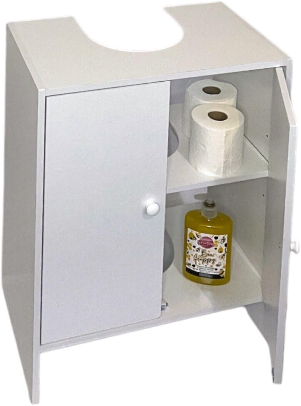 White Under Sink Bathroom Cabinet with Double Doors – Compact Storage Unit