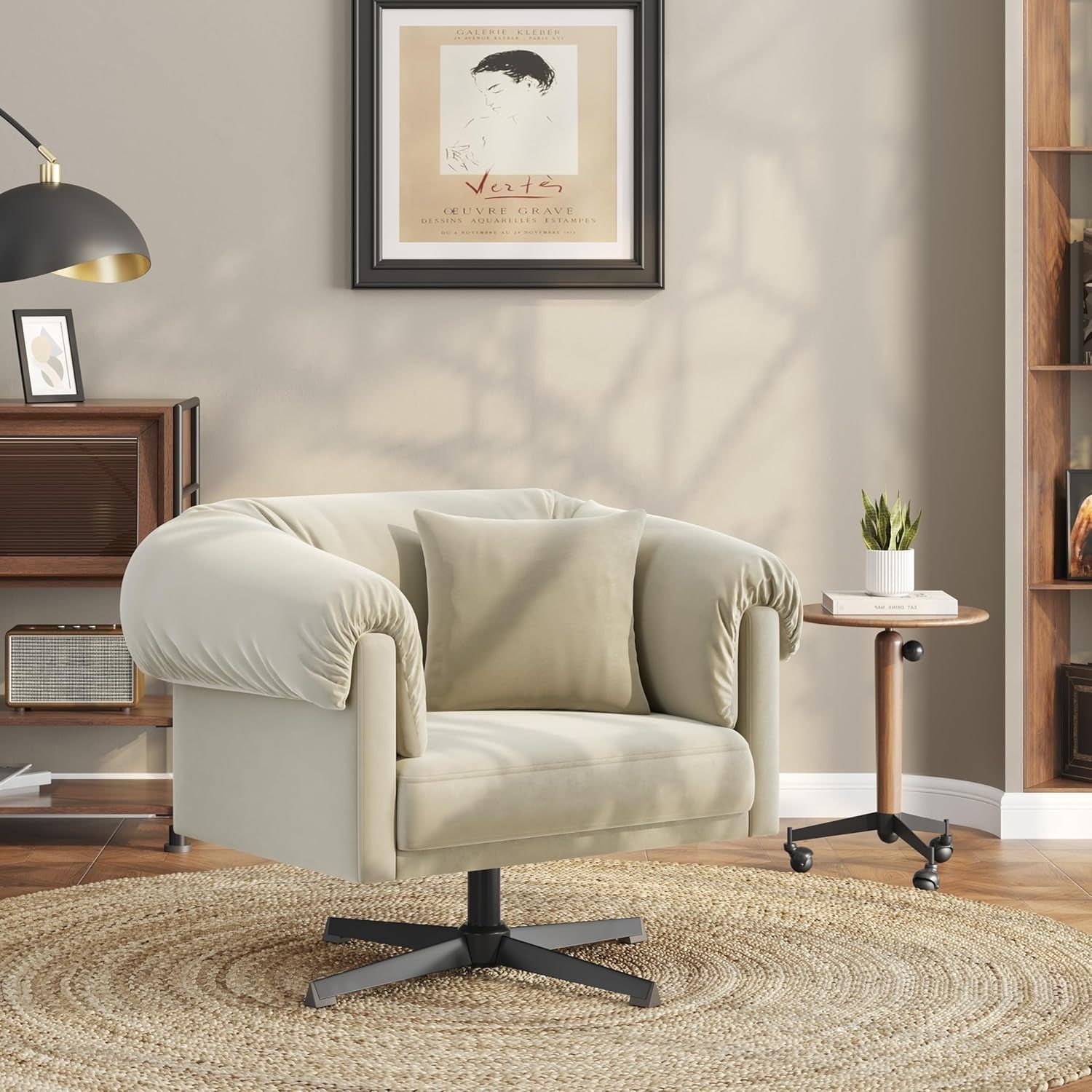 Cozy Velvet Swivel Accent Chair with Pillow – Plush Upholstered Seat