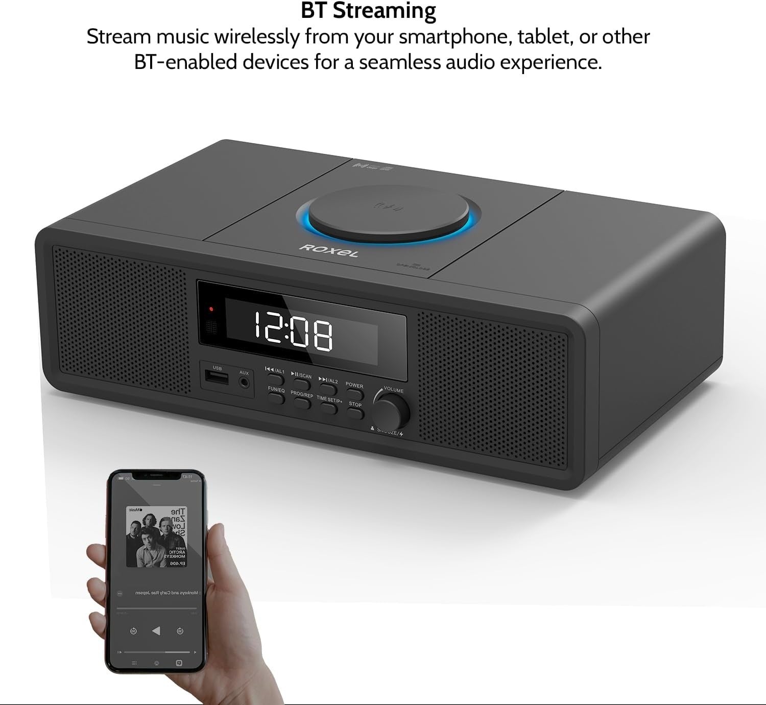 Compact Mini HiFi CD Player Bluetooth FM USB Wireless Charging 30W