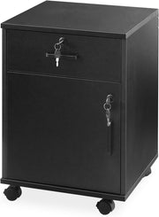 Black Mobile File Cabinet 40cm Lockable Under Desk Printer Stand