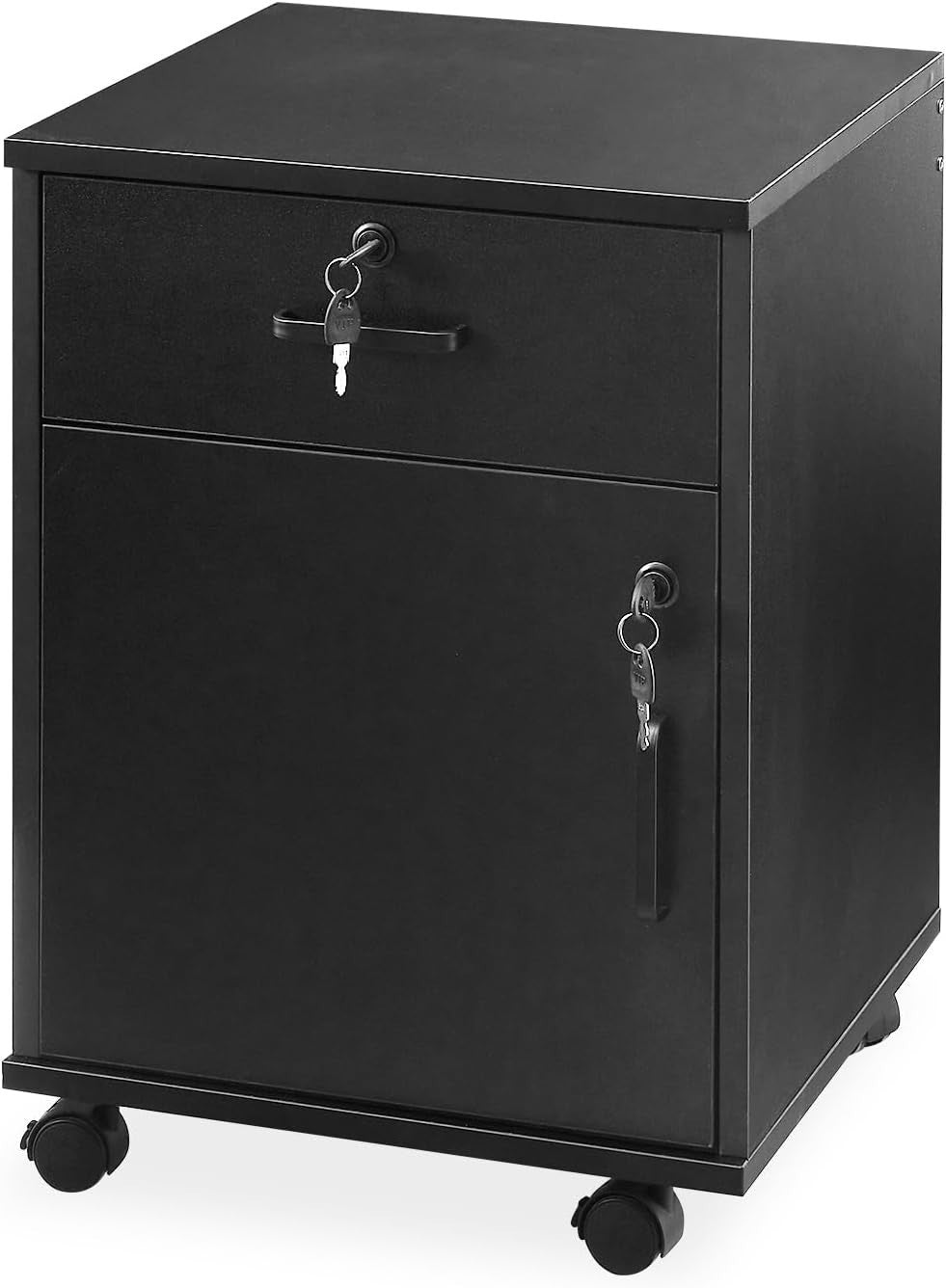 Black Mobile File Cabinet 40cm Lockable Under Desk Printer Stand