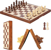 Luxury 15.7" Magnetic Folding Wooden Chess Set with Storage Slots Travel Game
