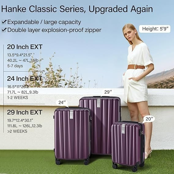 24” Lightweight Checked Hard Shell Luggage Quiet Spinner Wheels Lock